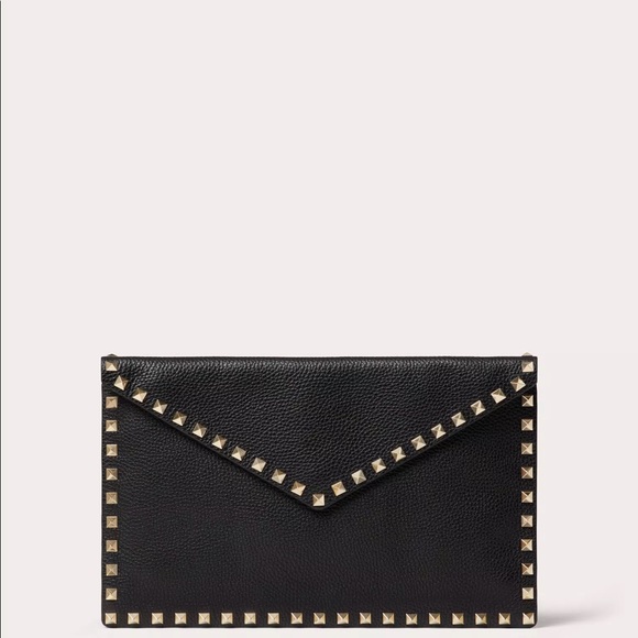 Valentino Garavani Handbags - Valentino Rockstud Grainy Calfskin Large Envelope Clutch Bag